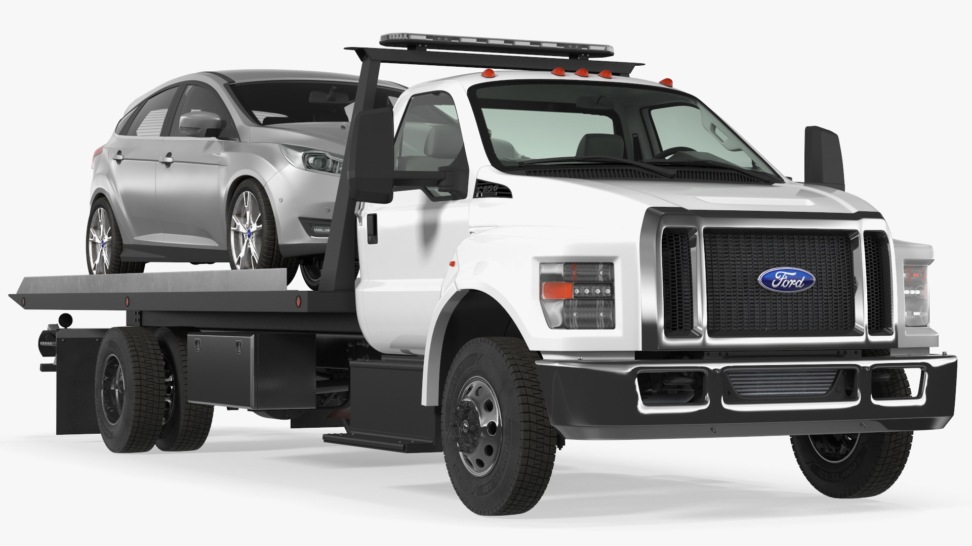 Ford F650 Tow Truck with Ford Focus Rigged 3D