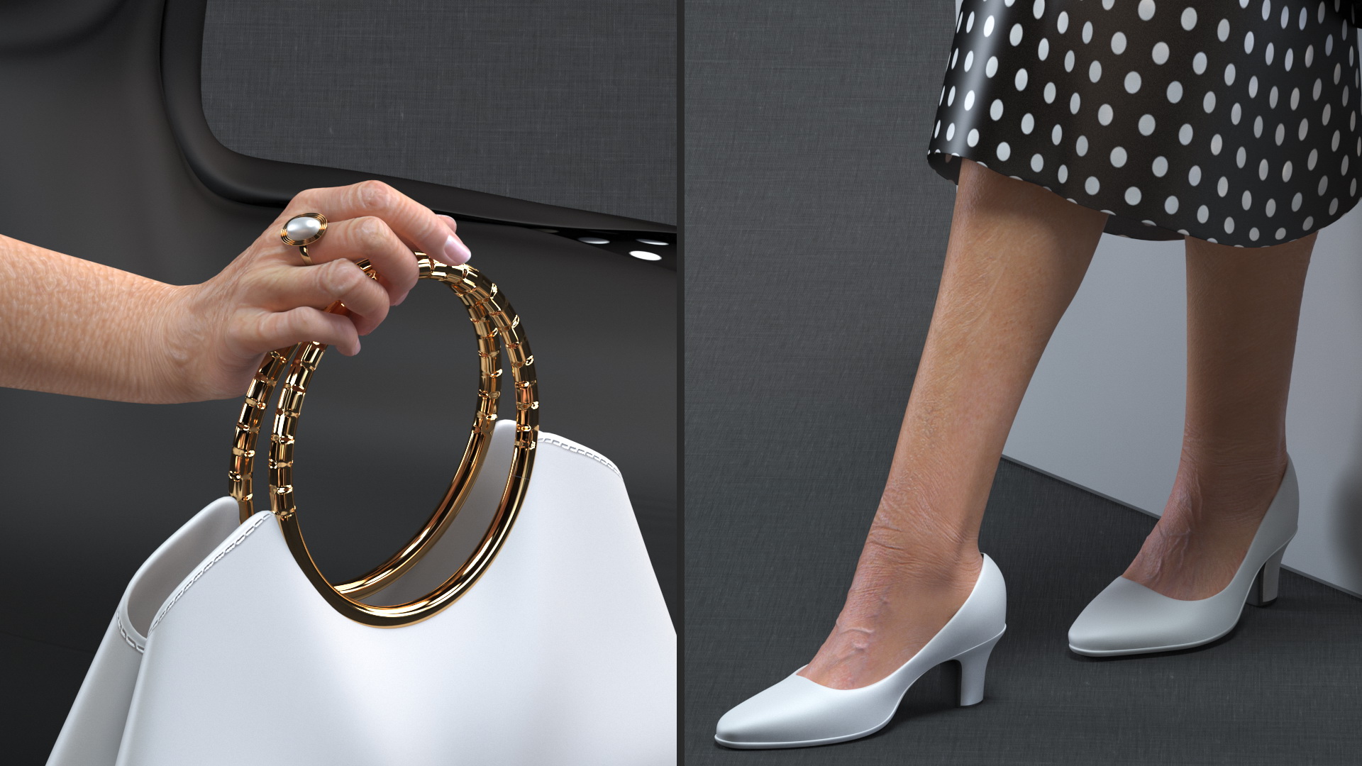 Old Lady wearing Casual Party Dress Rigged 3D