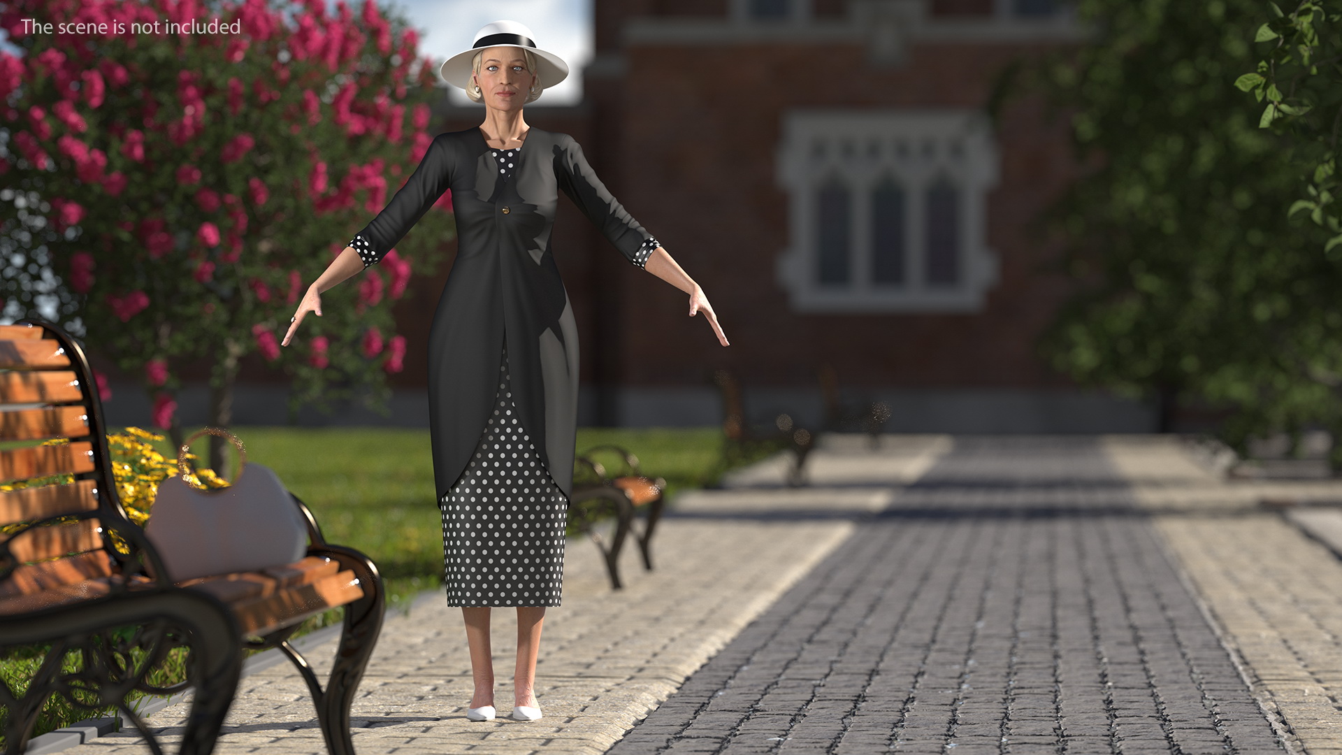 Old Lady wearing Casual Party Dress Rigged 3D