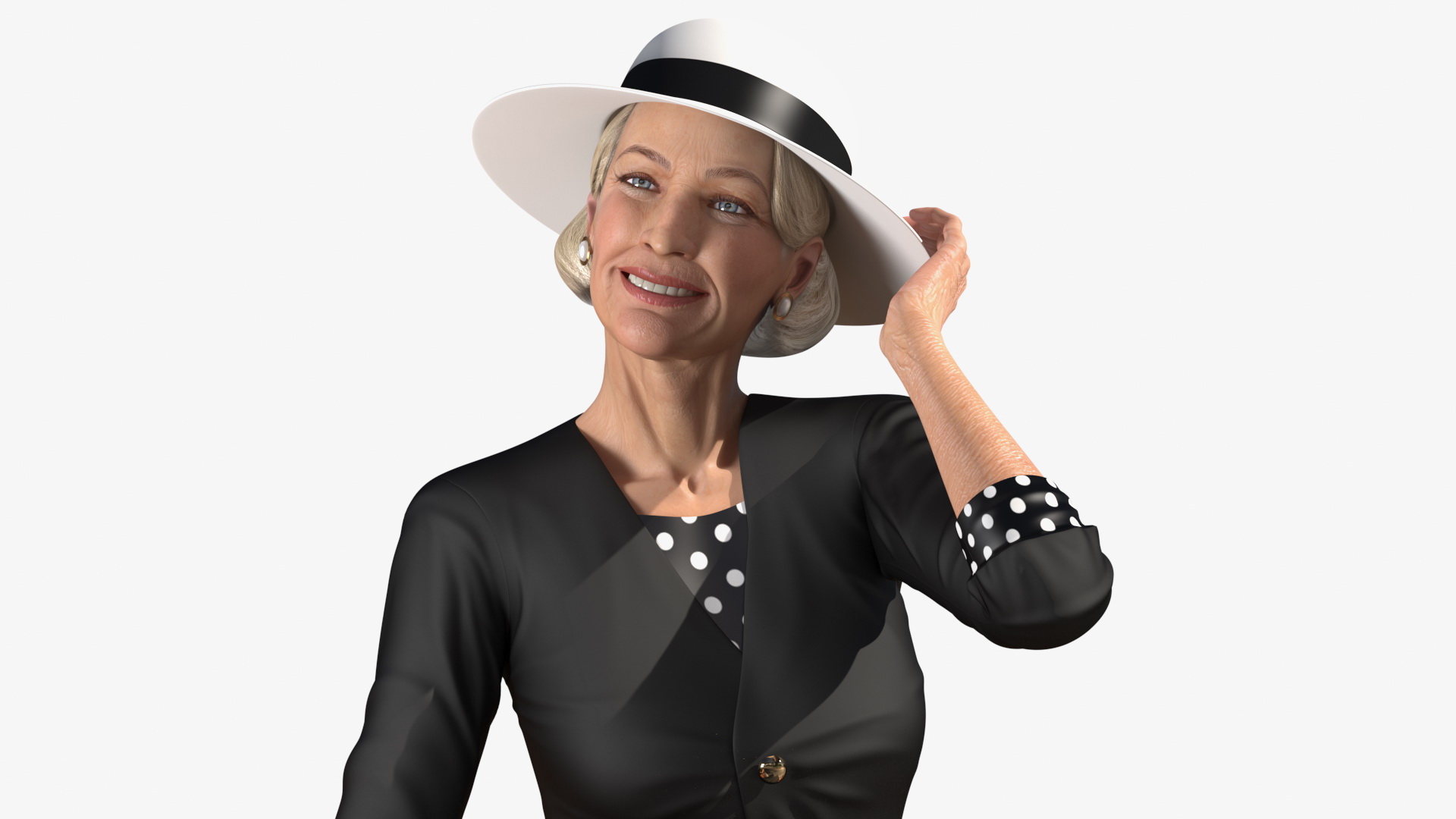 Old Lady wearing Casual Party Dress Rigged 3D