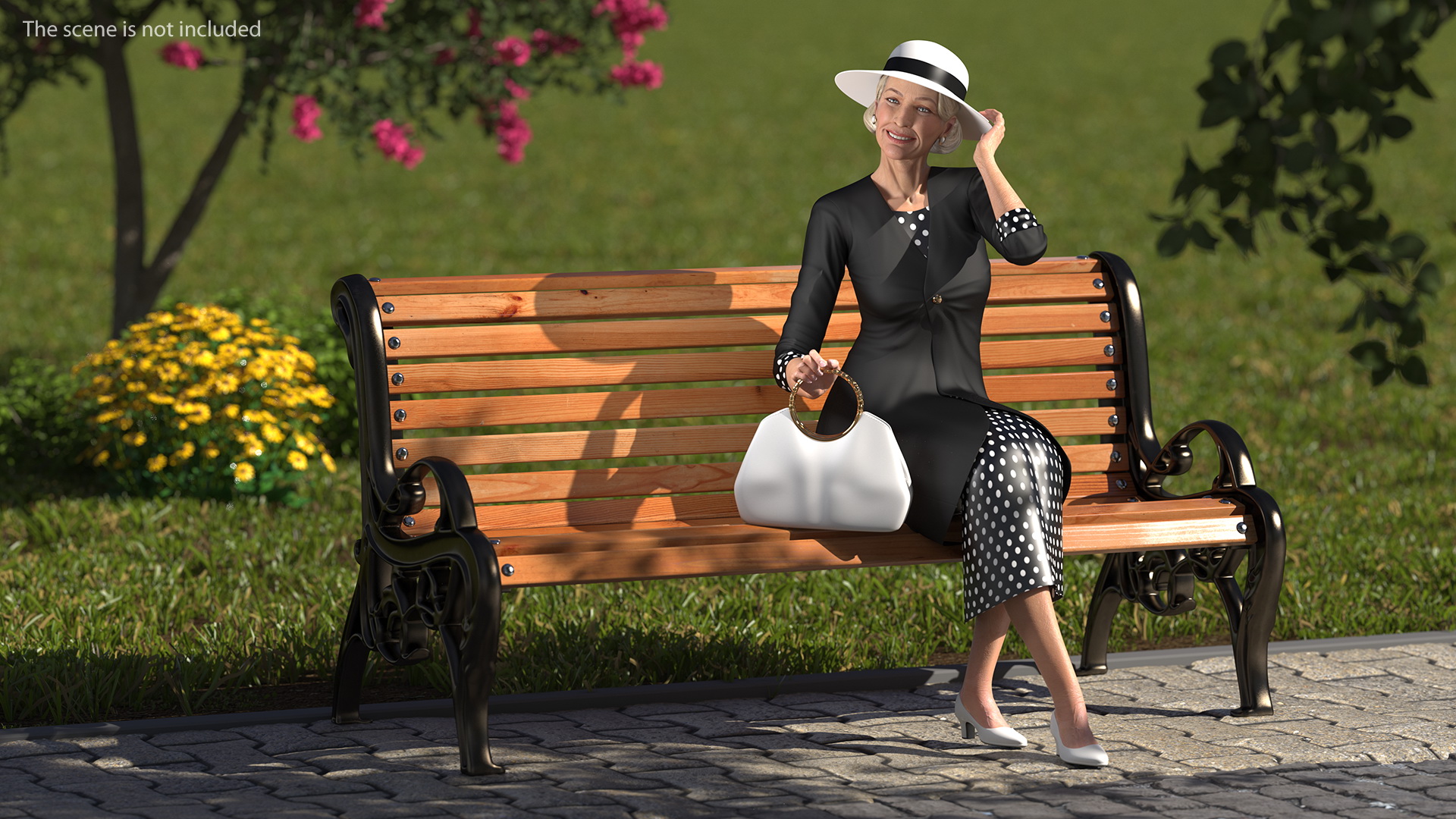 Old Lady wearing Casual Party Dress Rigged 3D