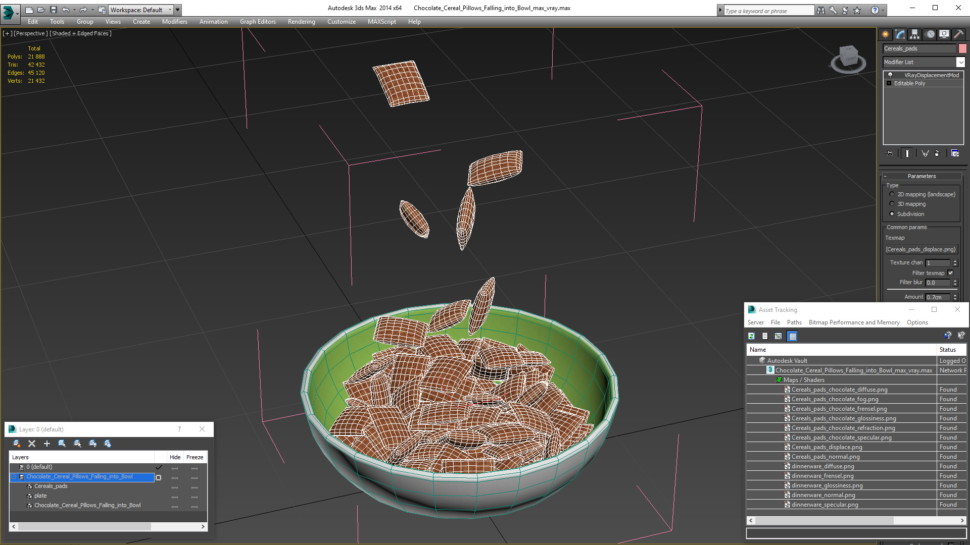 Chocolate Cereal Pillows Falling into Bowl 3D