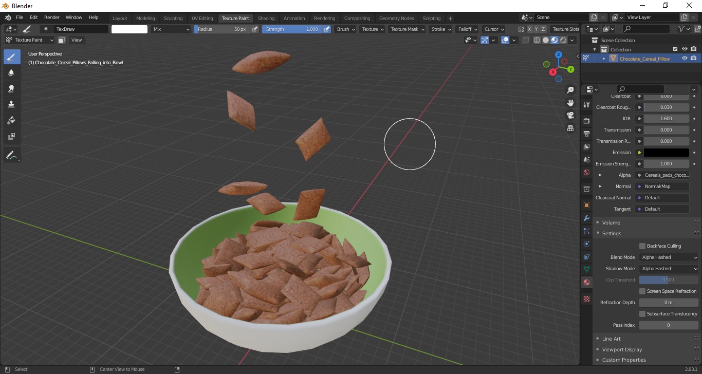 Chocolate Cereal Pillows Falling into Bowl 3D