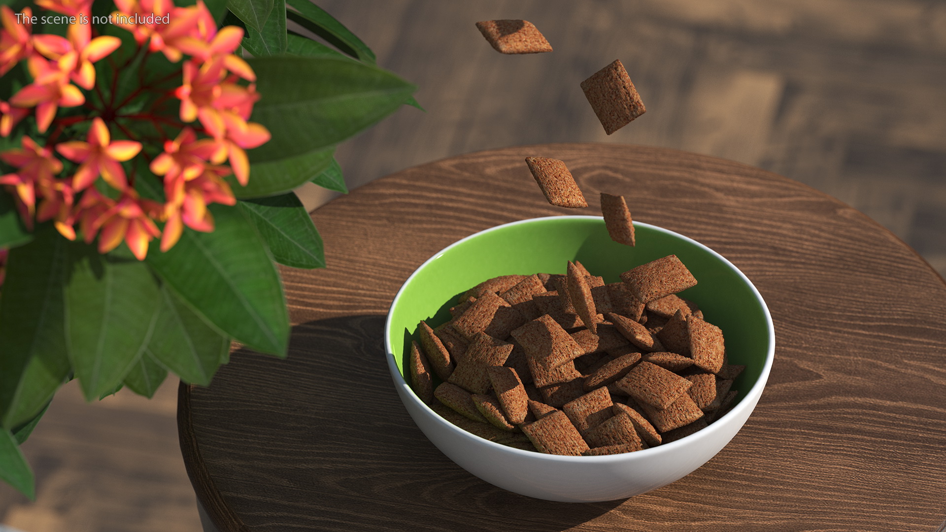 Chocolate Cereal Pillows Falling into Bowl 3D
