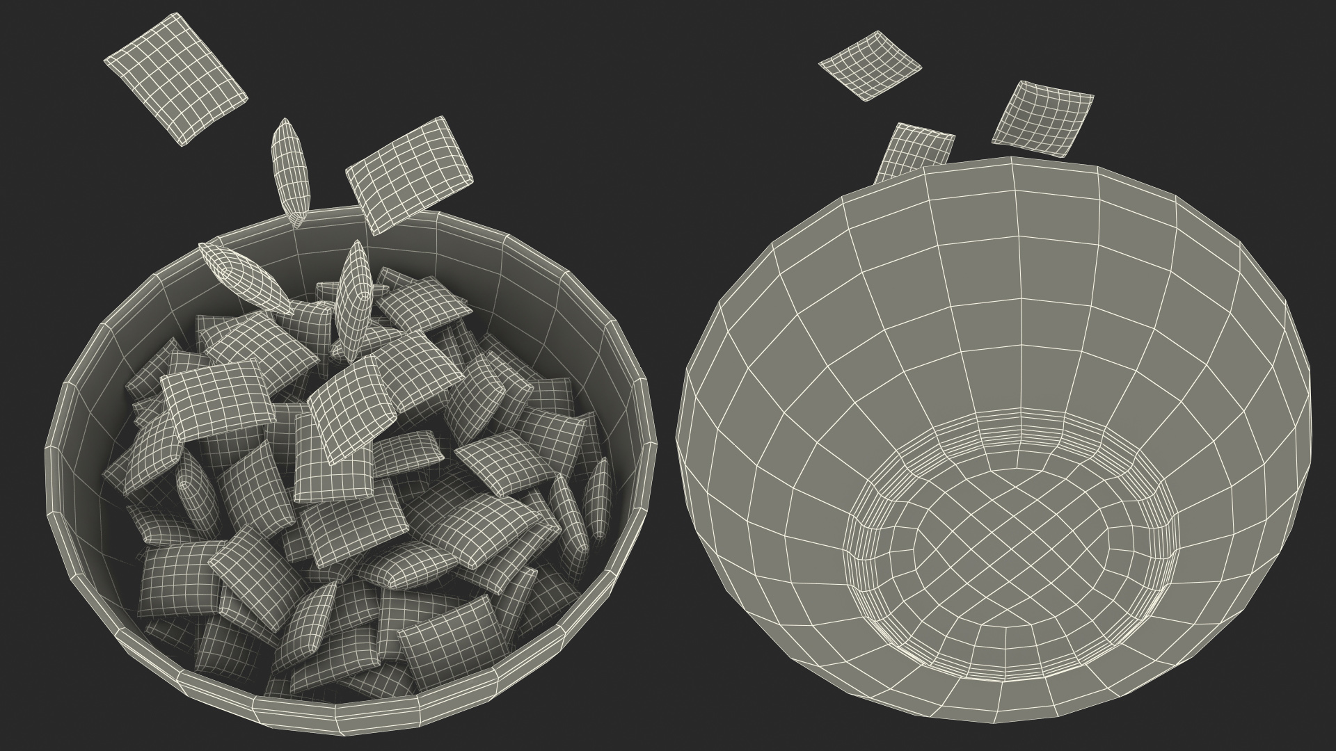 Chocolate Cereal Pillows Falling into Bowl 3D