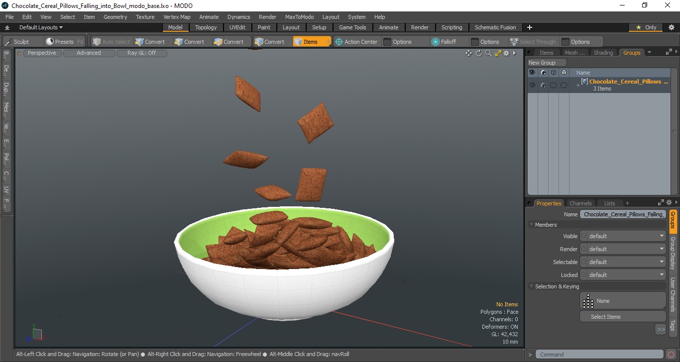 Chocolate Cereal Pillows Falling into Bowl 3D
