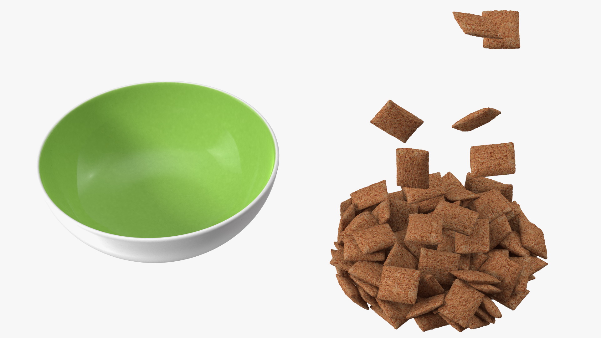 Chocolate Cereal Pillows Falling into Bowl 3D