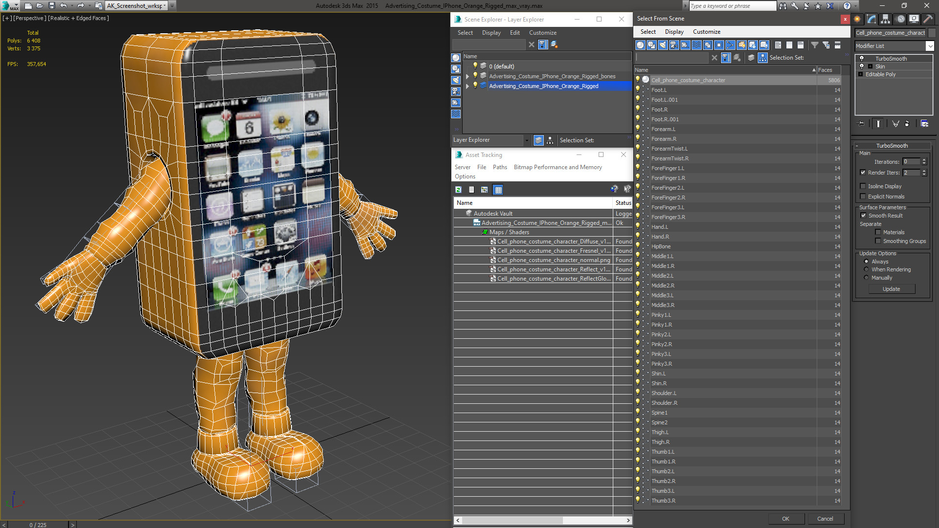 Advertising Costume IPhone Orange Rigged for Cinema 4D 3D model