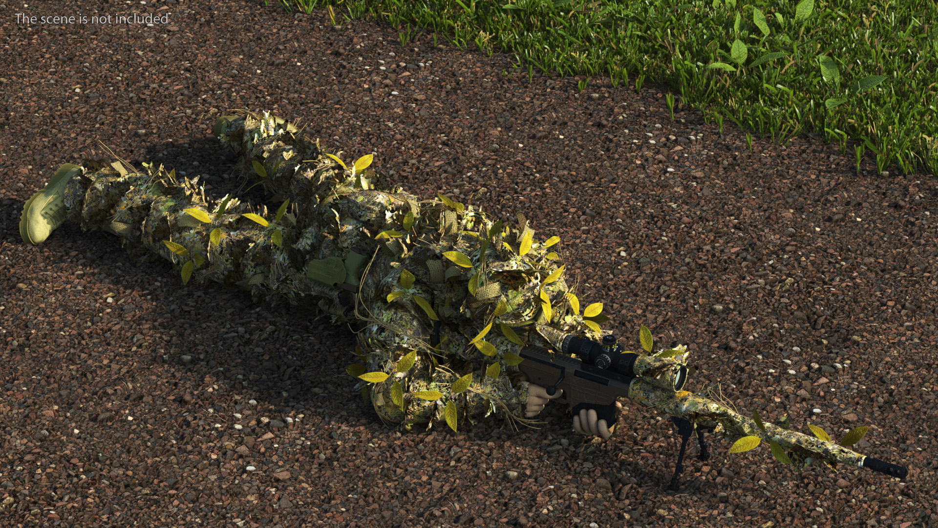 3D Sniper in Ghillie Suit Rigged for Maya model