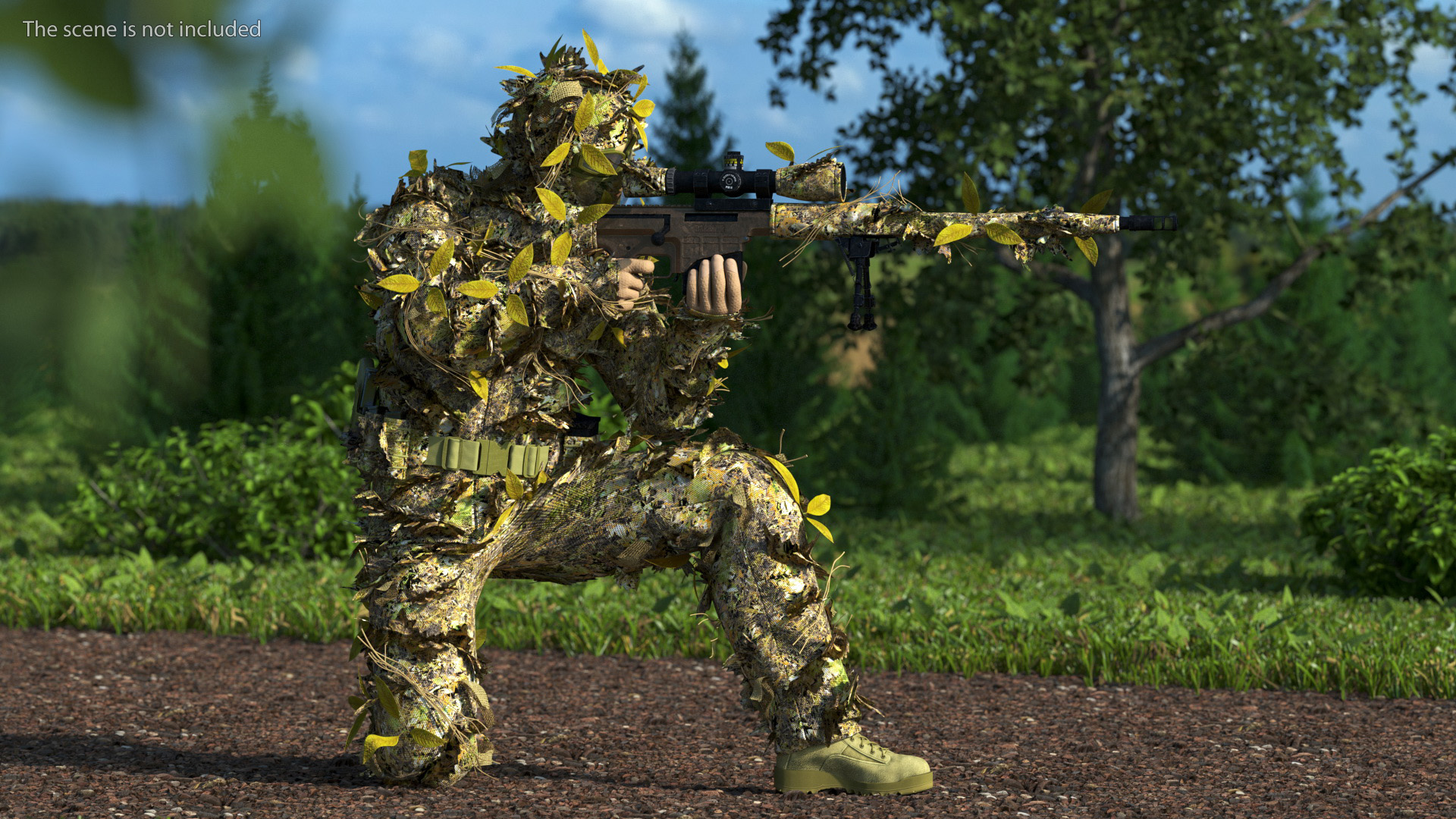 3D Sniper in Ghillie Suit Rigged for Maya model