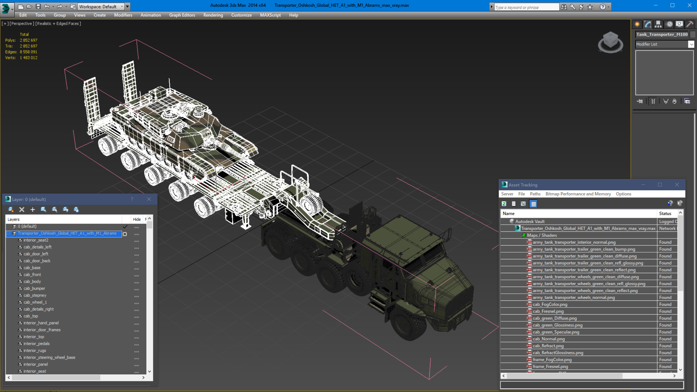 3D Transporter Oshkosh Global HET A1 with M1 Abrams model