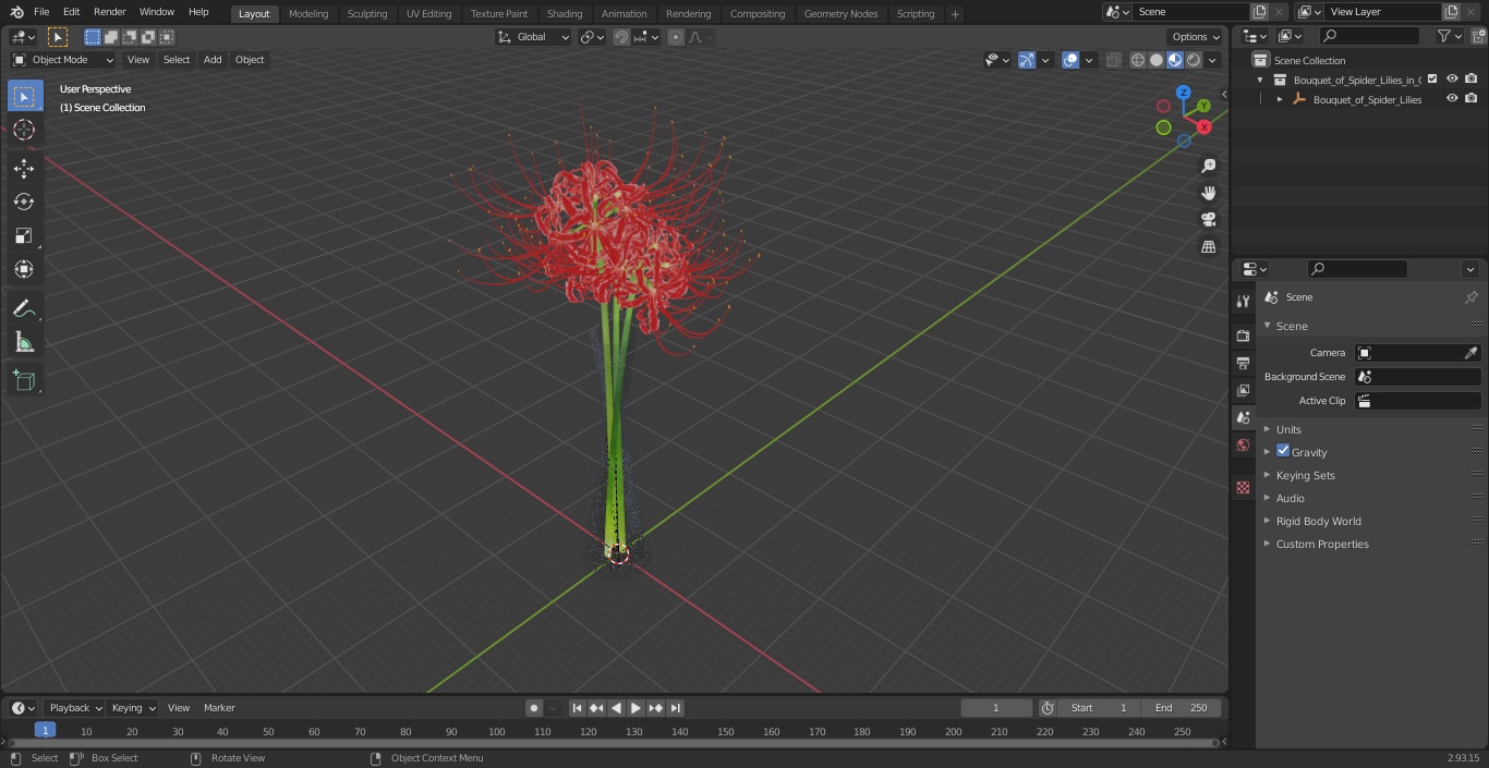 3D Bouquet of Spider Lilies in Glass Vase model