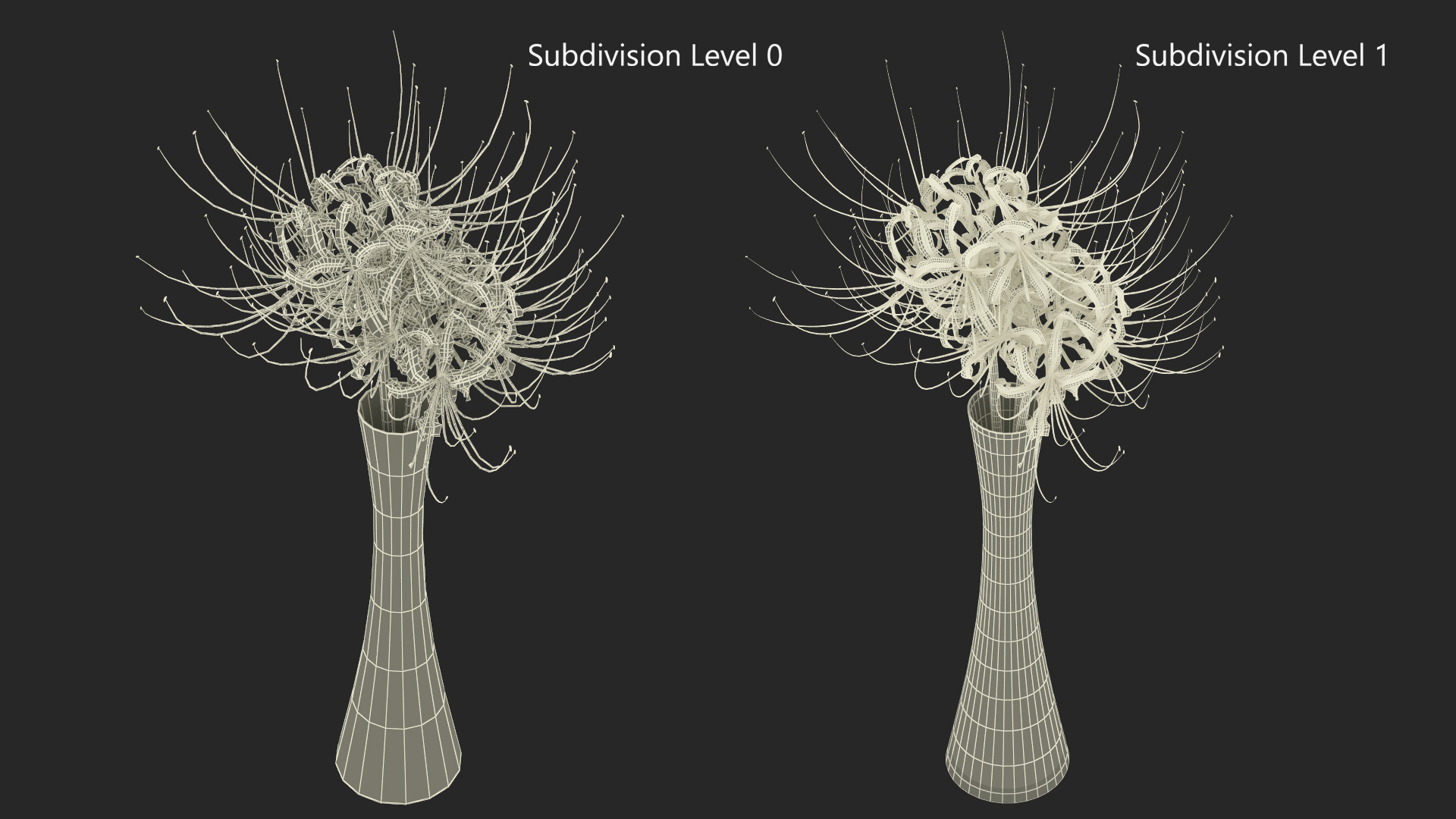 3D Bouquet of Spider Lilies in Glass Vase model