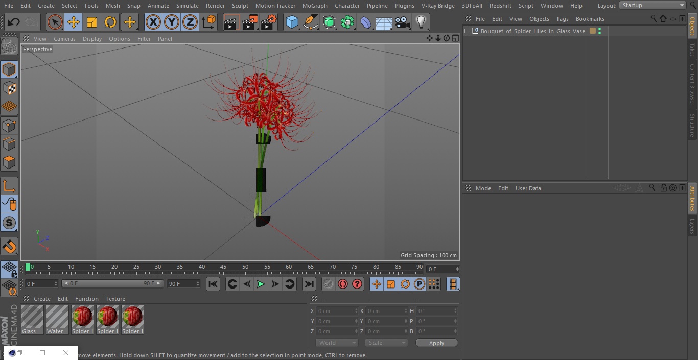 3D Bouquet of Spider Lilies in Glass Vase model