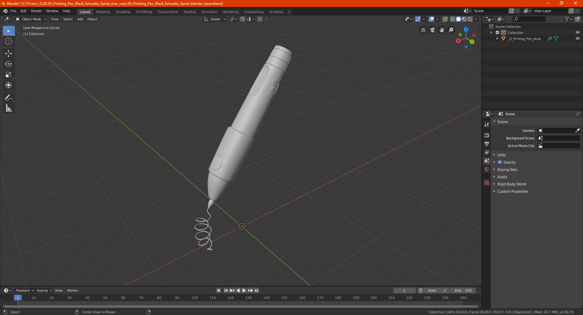 3D 3D Printing Pen Blue Extrudes Spiral