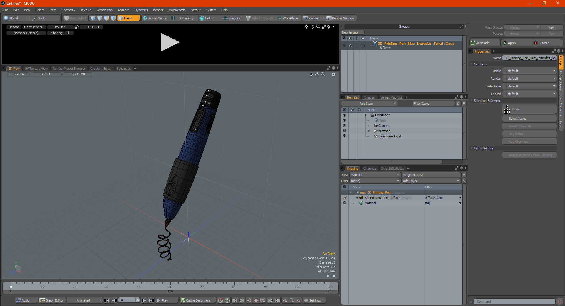 3D 3D Printing Pen Blue Extrudes Spiral