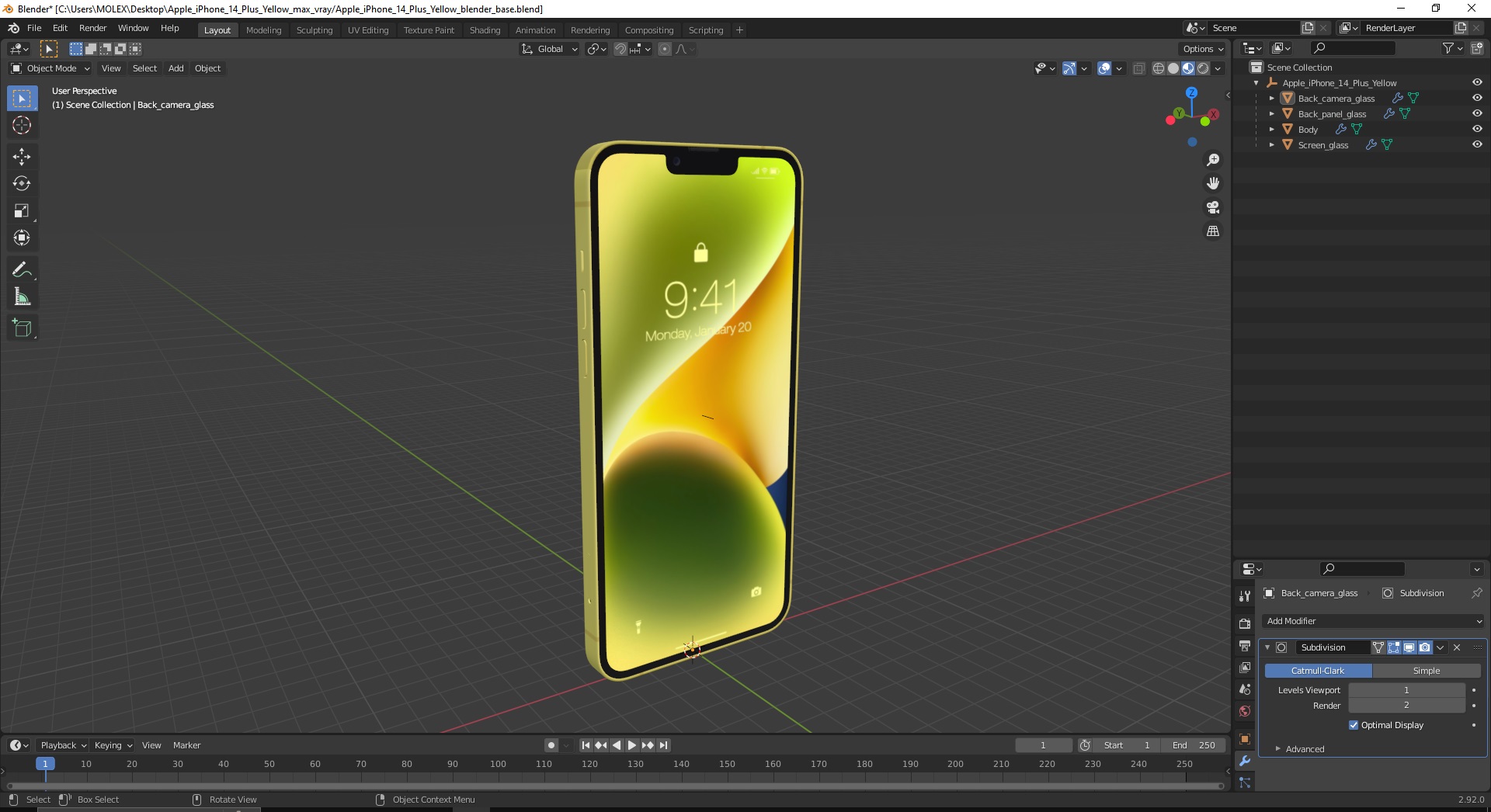 3D iPhone 14 Plus Yellow