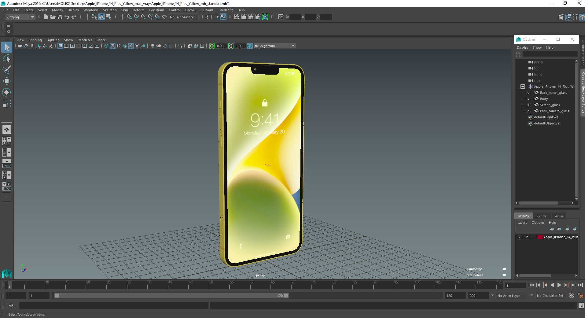 3D iPhone 14 Plus Yellow