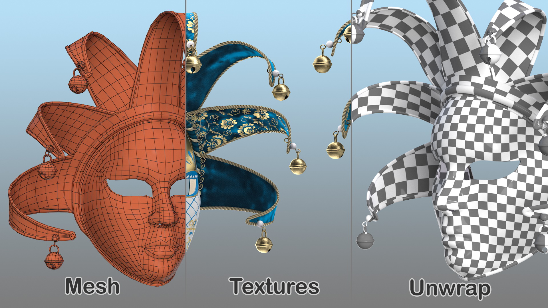 Blue Venetian Full Face Carnival Mask 3D