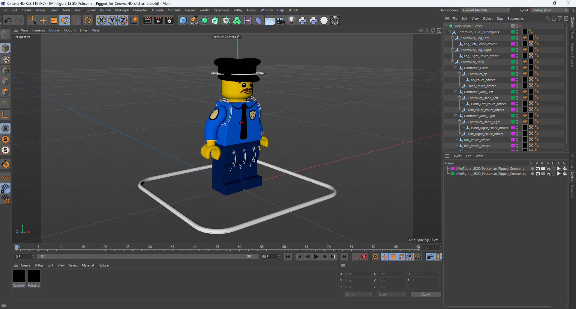 3D Minifigure LEGO Policeman Rigged for Cinema 4D