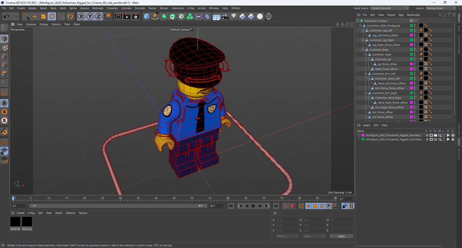 3D Minifigure LEGO Policeman Rigged for Cinema 4D