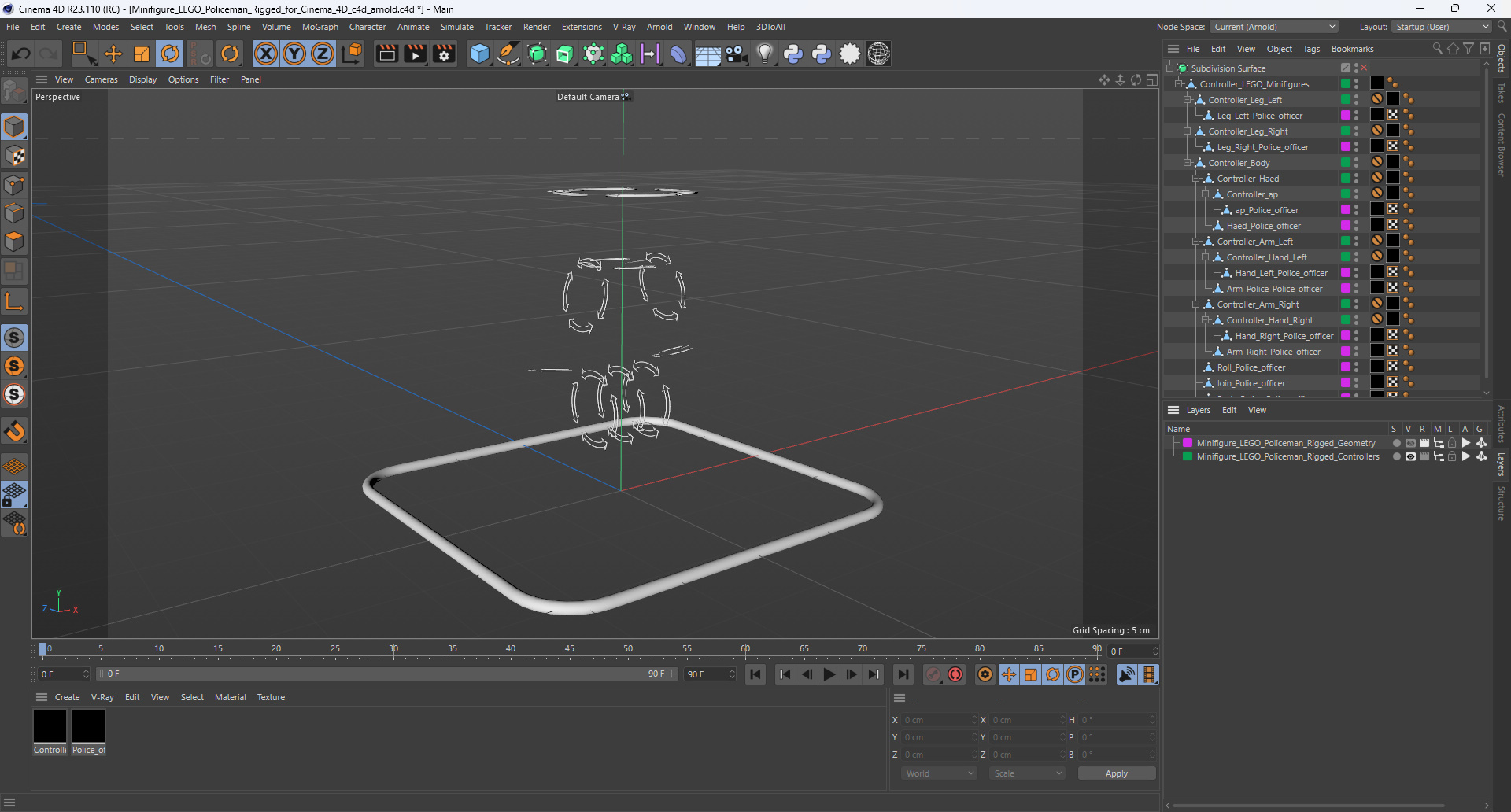 3D Minifigure LEGO Policeman Rigged for Cinema 4D