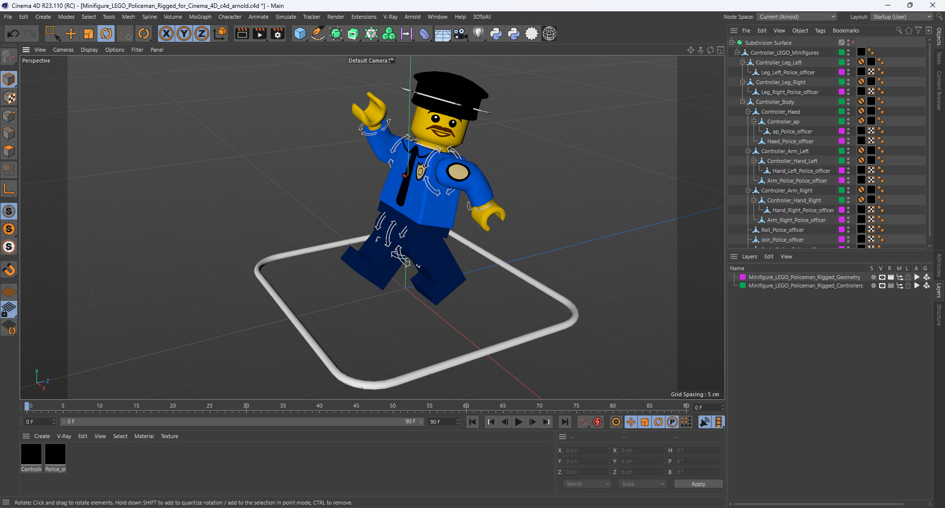 3D Minifigure LEGO Policeman Rigged for Cinema 4D