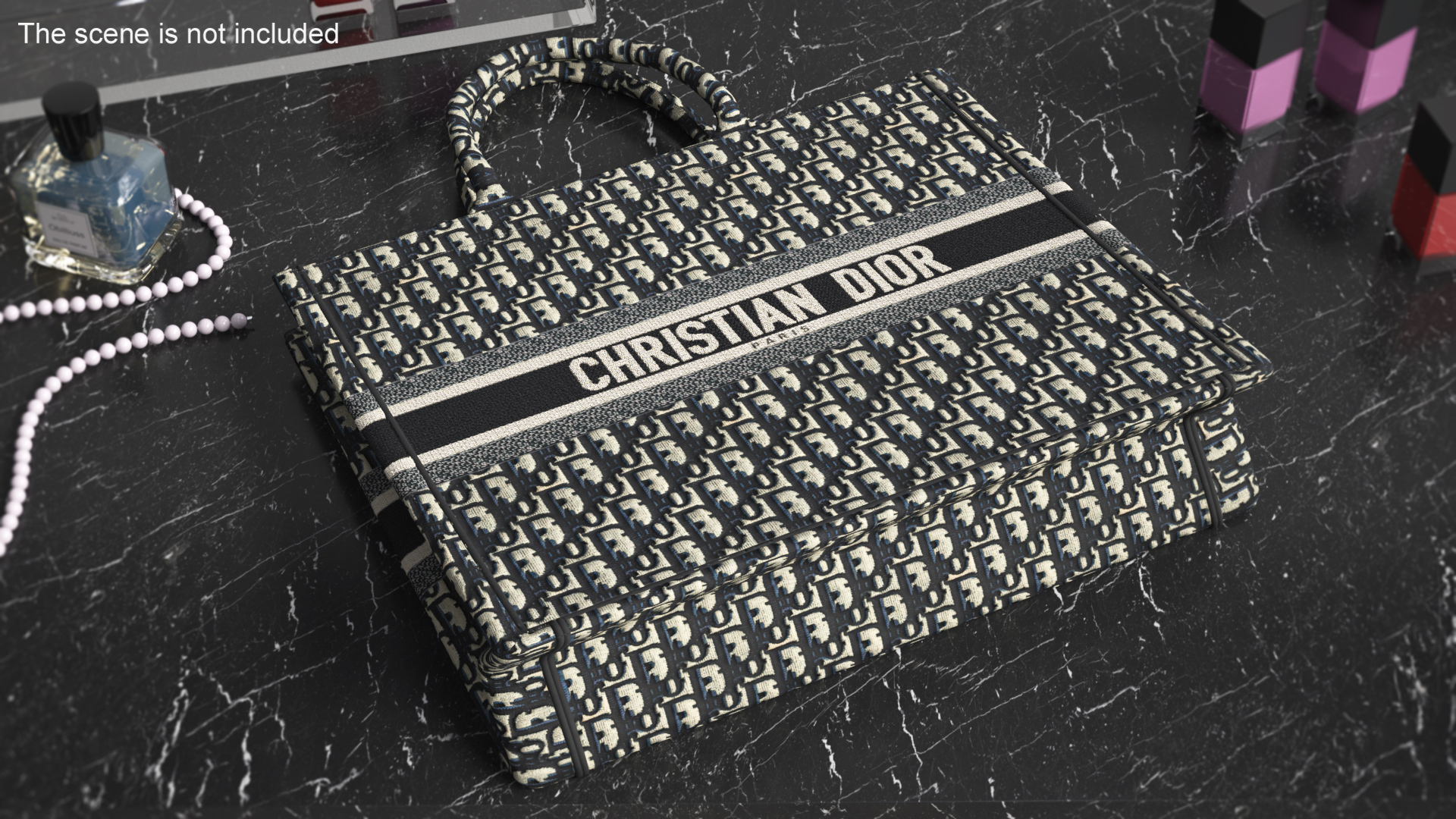 3D model Dior Embroidery Tote Bag Beige
