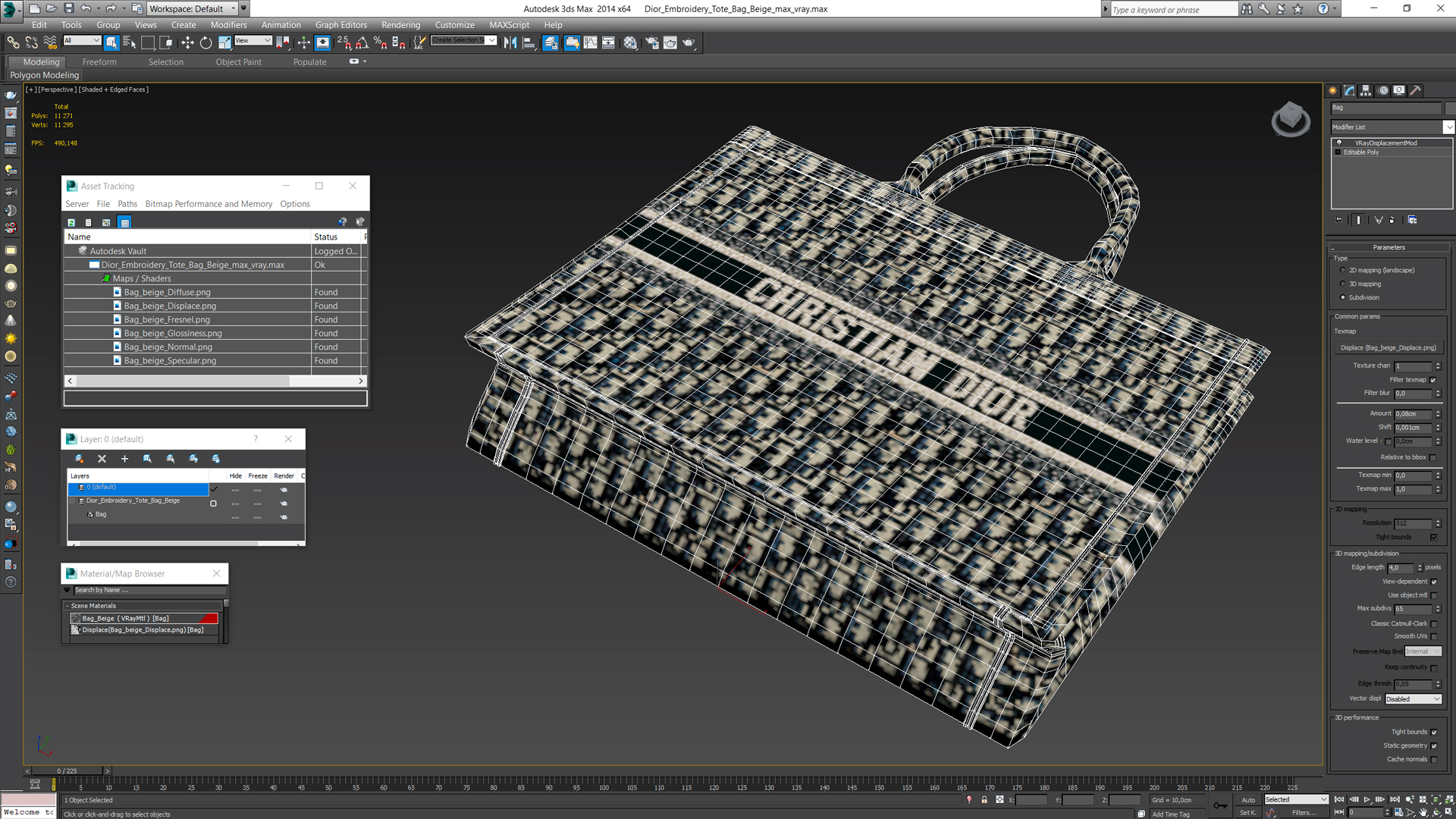 3D model Dior Embroidery Tote Bag Beige