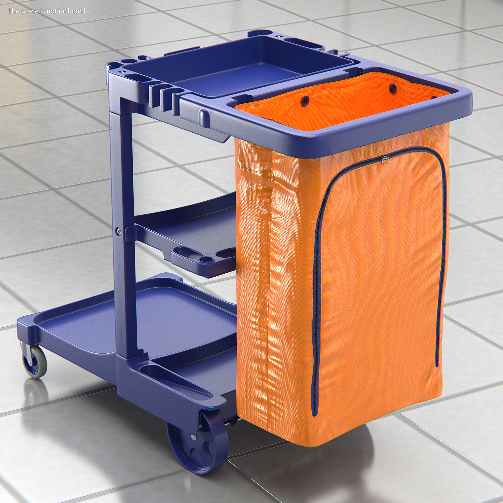 Multi Shelf Cleaning Cart with Bag 3D model