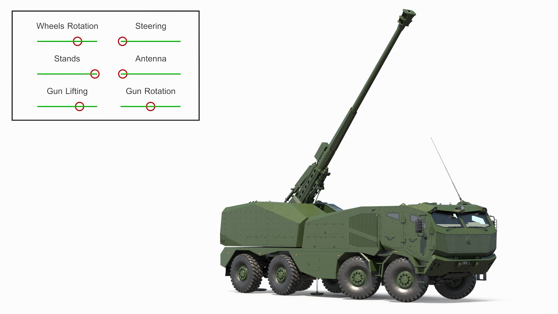 3D Military Howitzer Morana Green Rigged for Maya