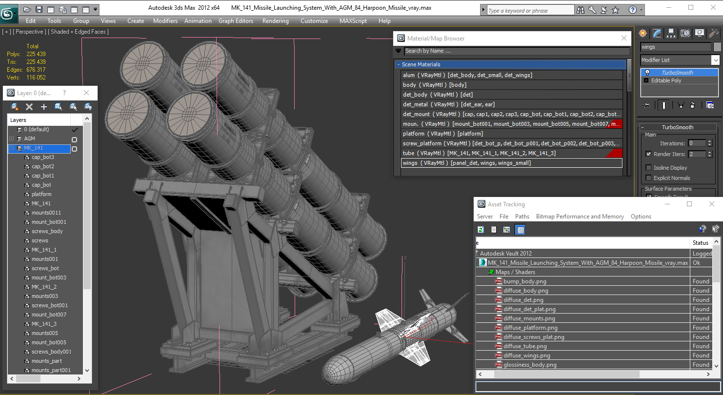 MK 141 Missile Launching System With AGM 84 Harpoon Missile 3D model