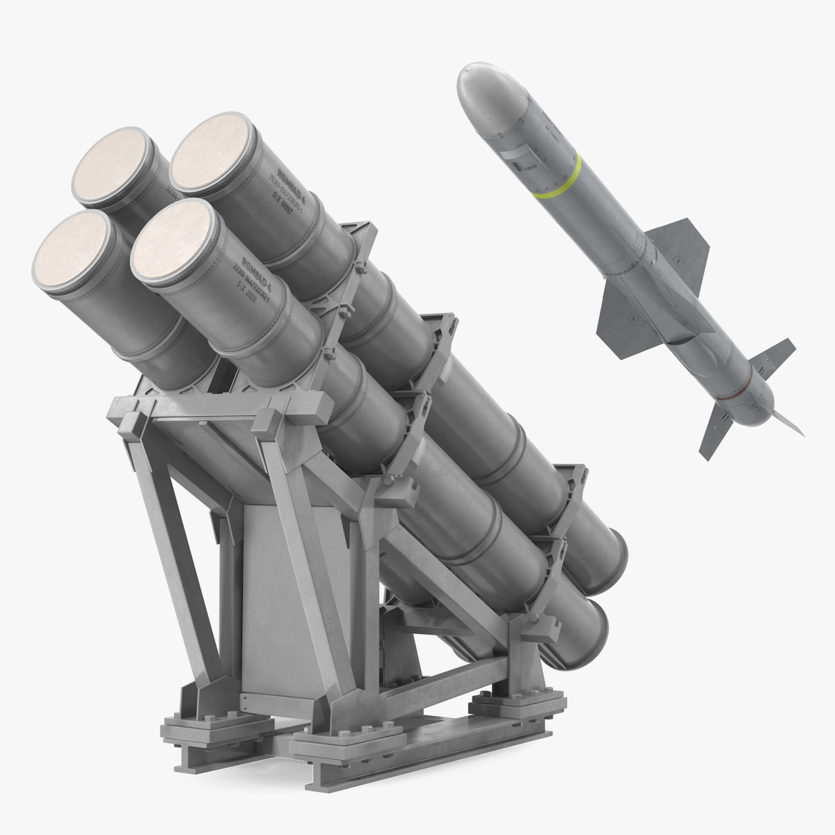 MK 141 Missile Launching System With AGM 84 Harpoon Missile 3D Model