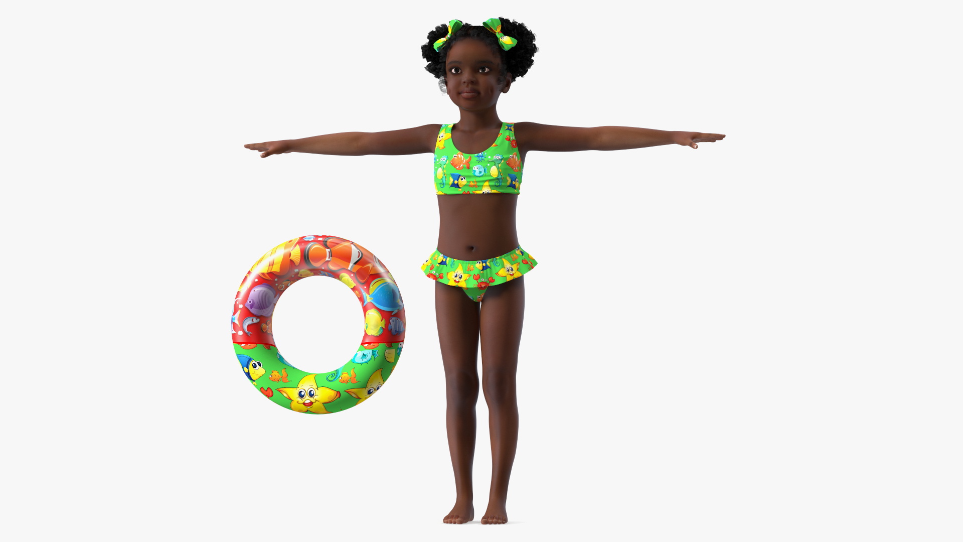 3D model T-Pose Black Girl Child Swimsuit Inflatable Circle