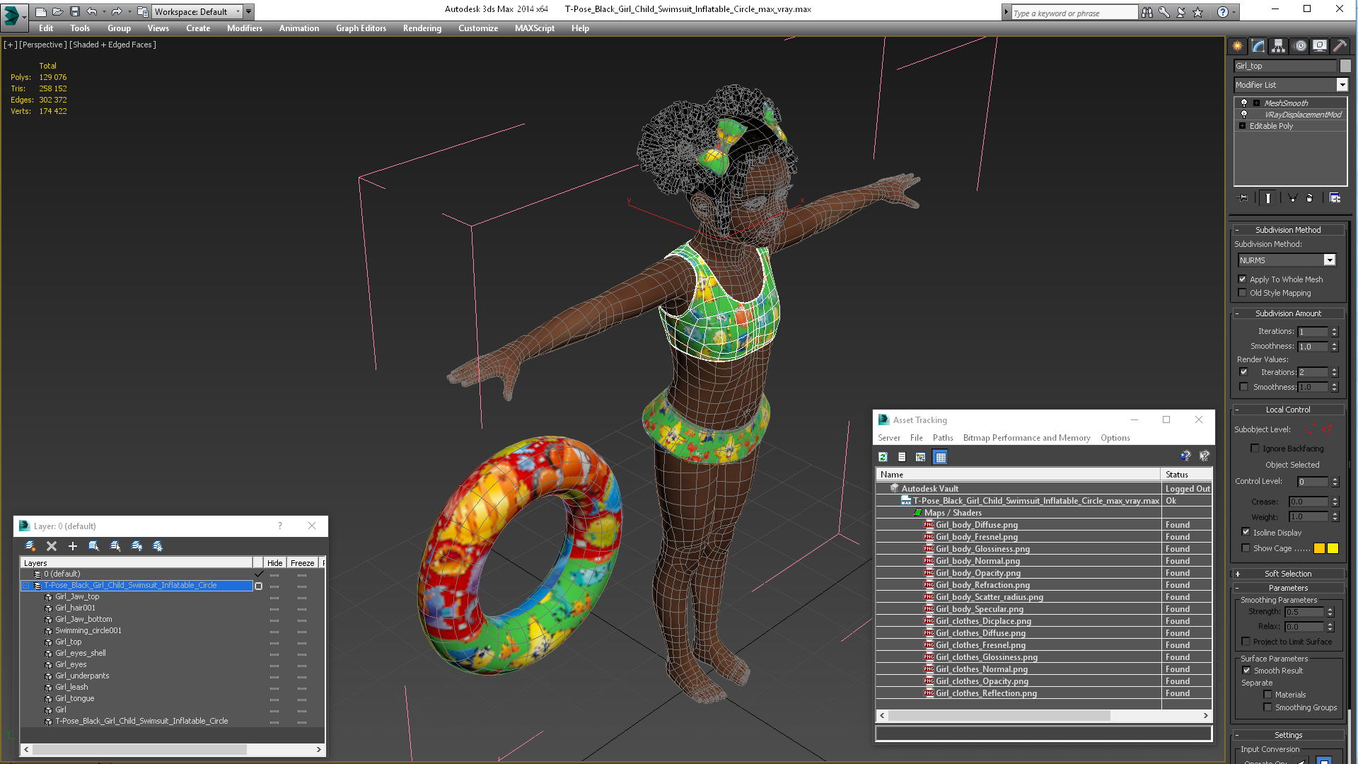 3D model T-Pose Black Girl Child Swimsuit Inflatable Circle