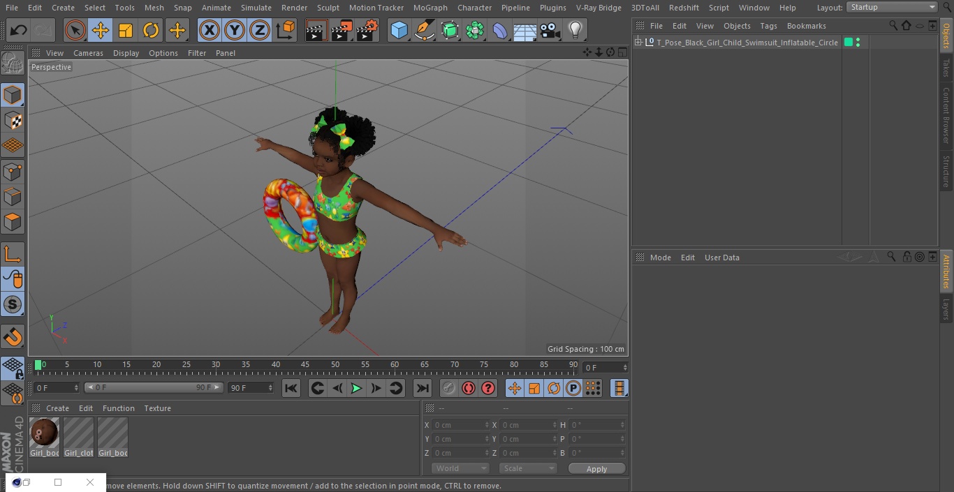 3D model T-Pose Black Girl Child Swimsuit Inflatable Circle