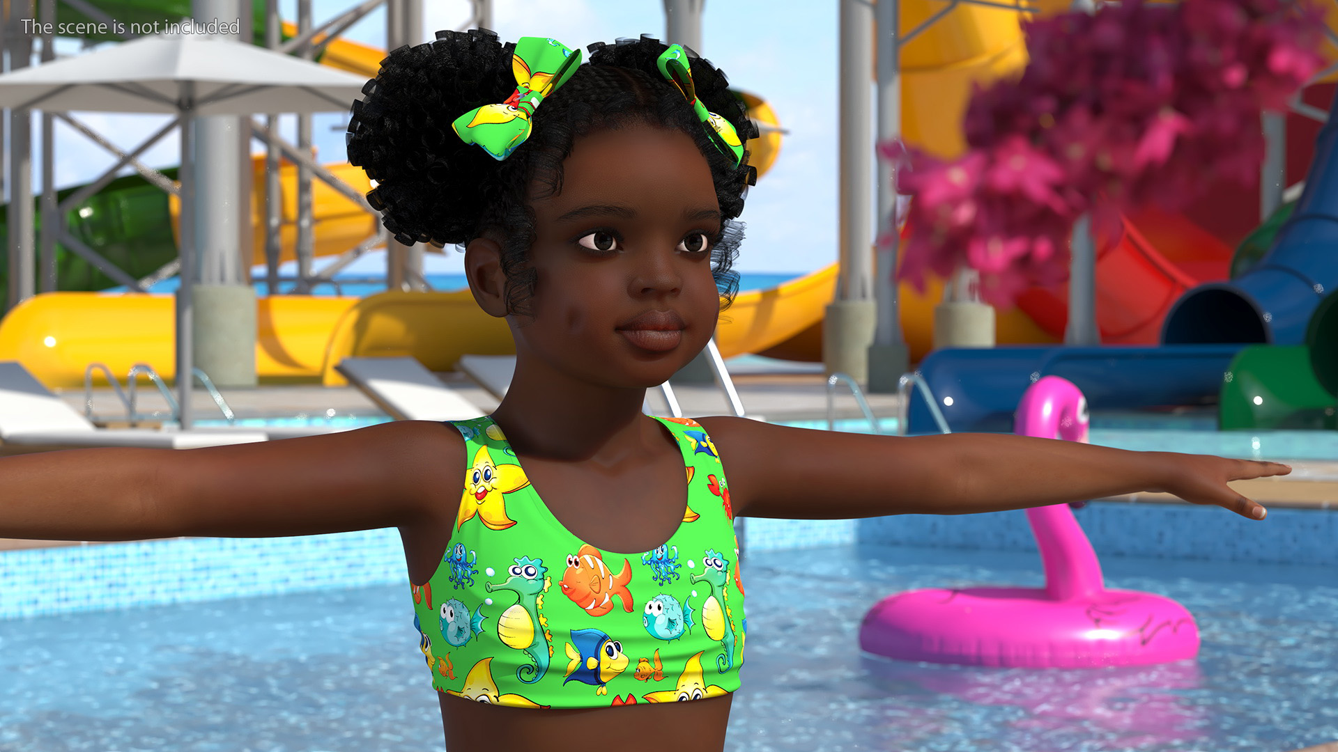 3D model T-Pose Black Girl Child Swimsuit Inflatable Circle