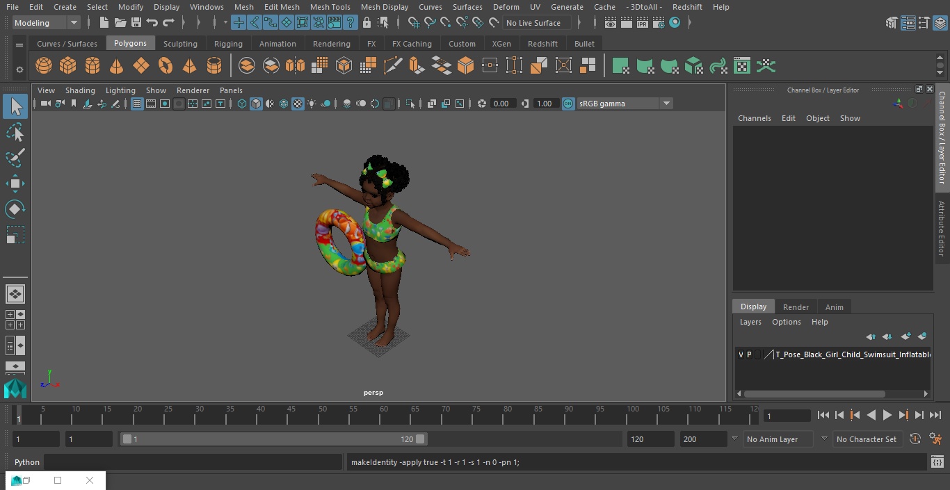 3D model T-Pose Black Girl Child Swimsuit Inflatable Circle
