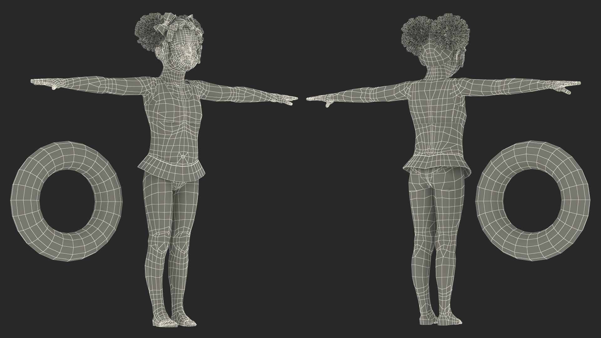 3D model T-Pose Black Girl Child Swimsuit Inflatable Circle