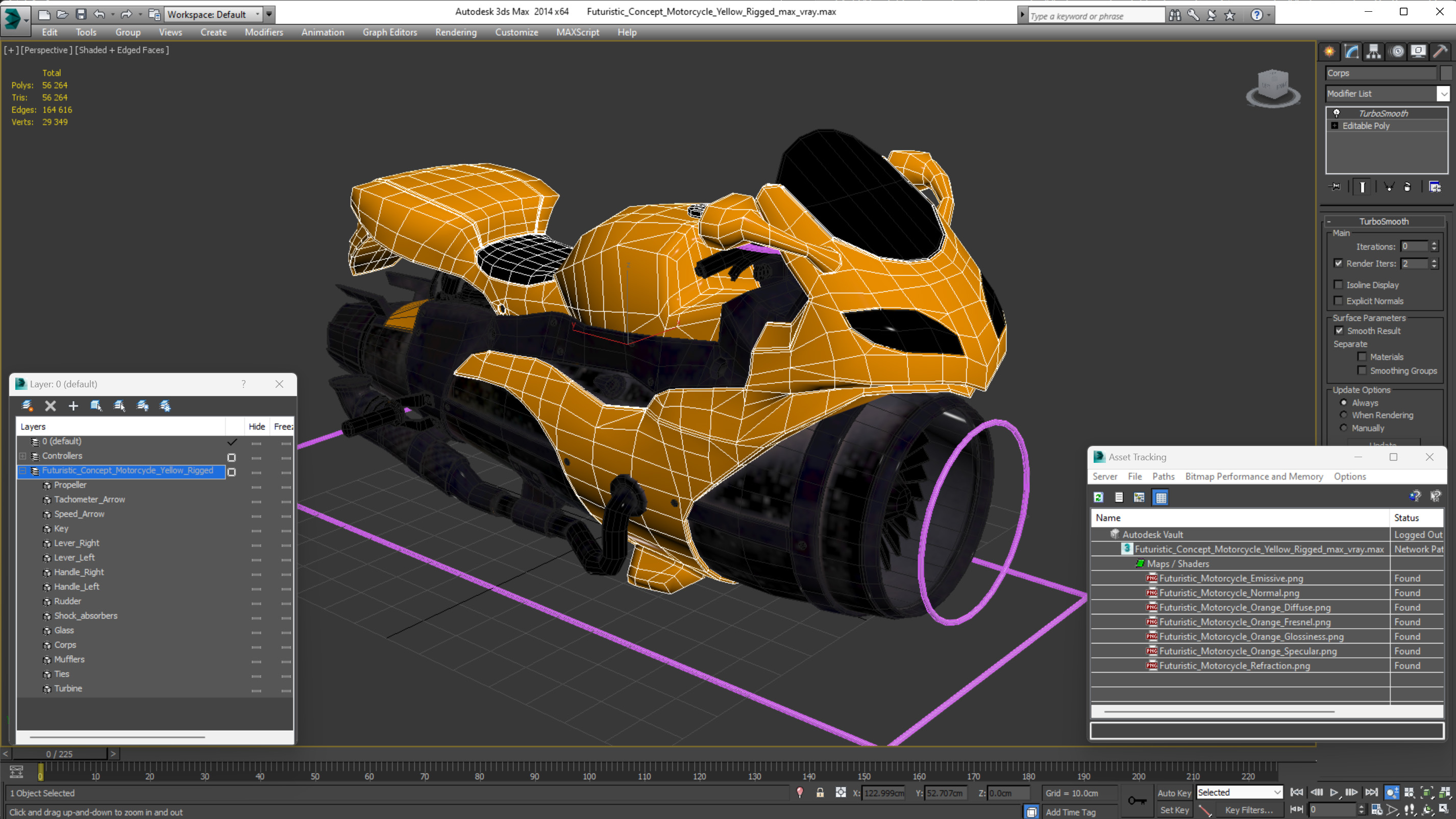 3D Futuristic Concept Motorcycle Yellow Rigged model