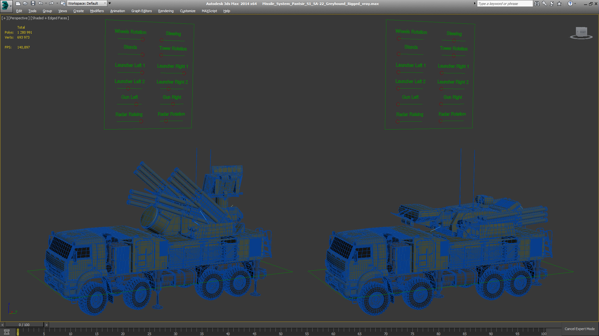 3D Missile System Pantsir S1 SA-22 Greyhound Rigged model