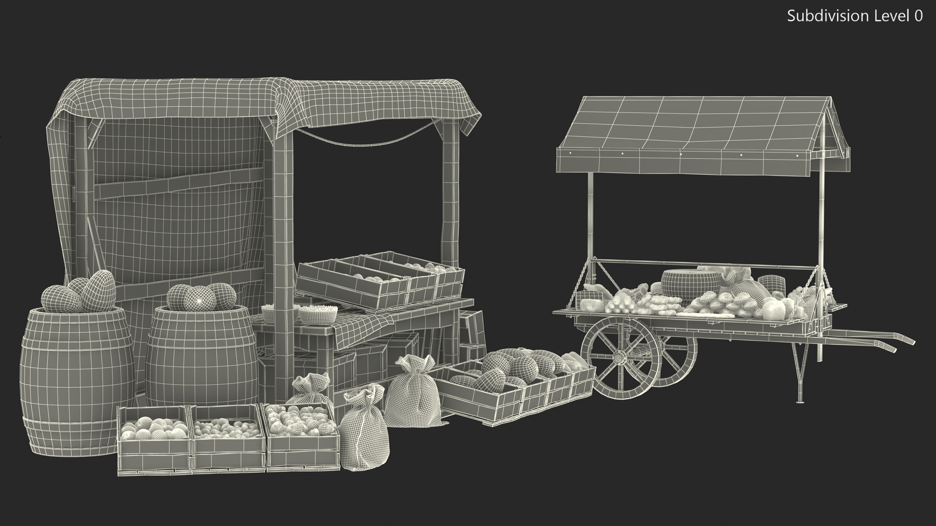 3D Medieval Trading Market Shop with Cart model