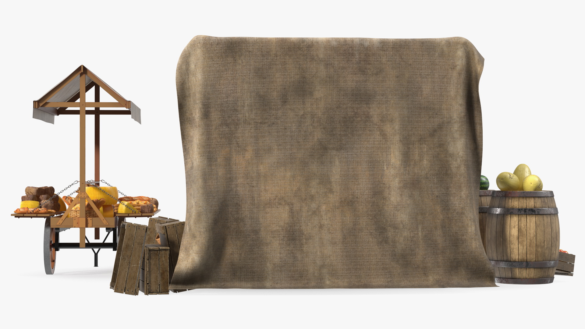3D Medieval Trading Market Shop with Cart model