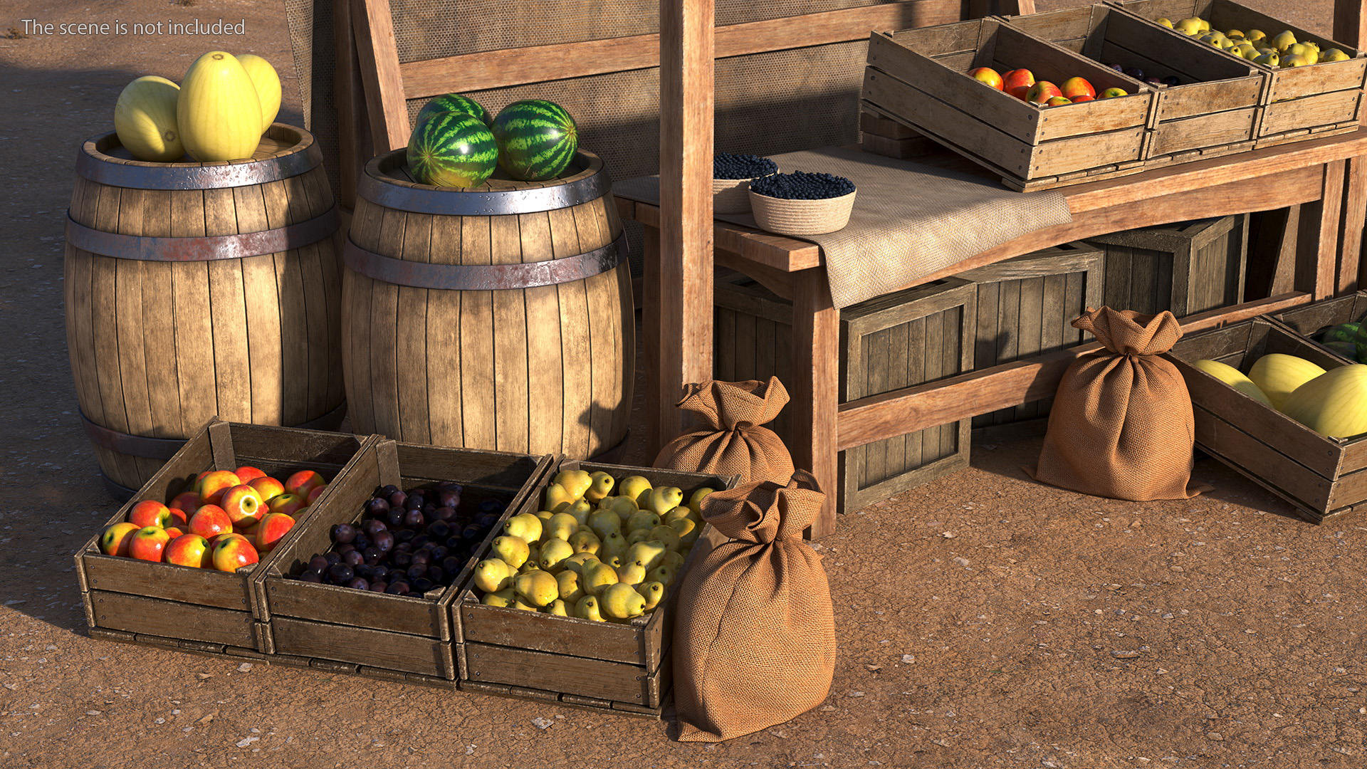 3D Medieval Trading Market Shop with Cart model