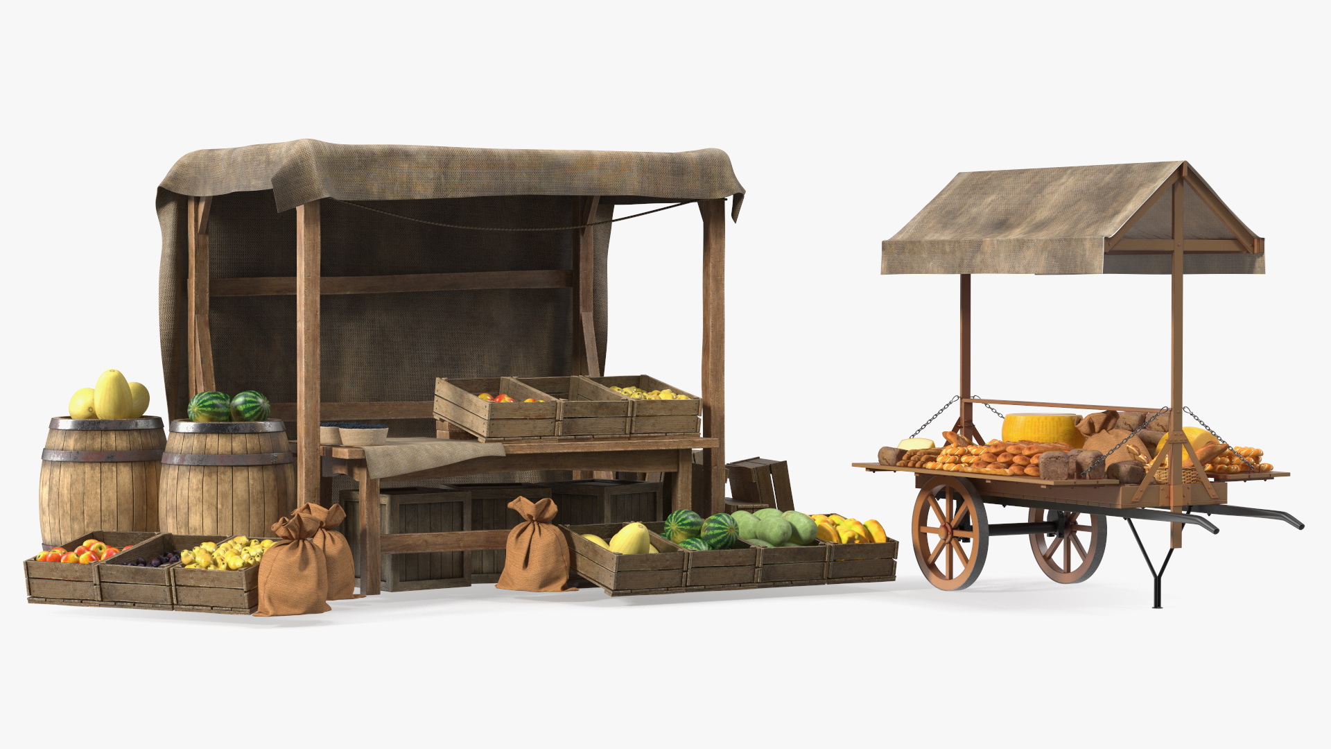 3D Medieval Trading Market Shop with Cart model