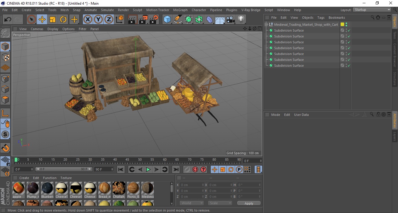 3D Medieval Trading Market Shop with Cart model