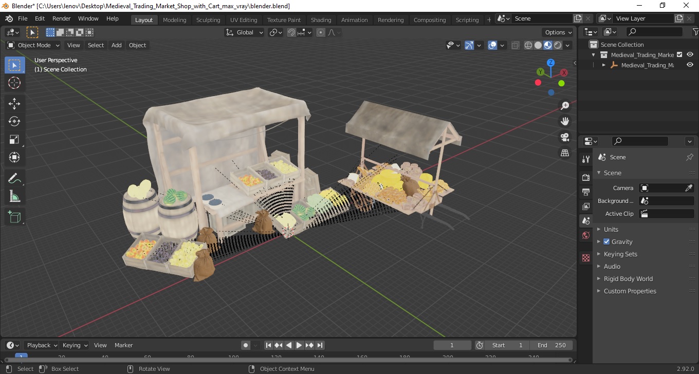 3D Medieval Trading Market Shop with Cart model