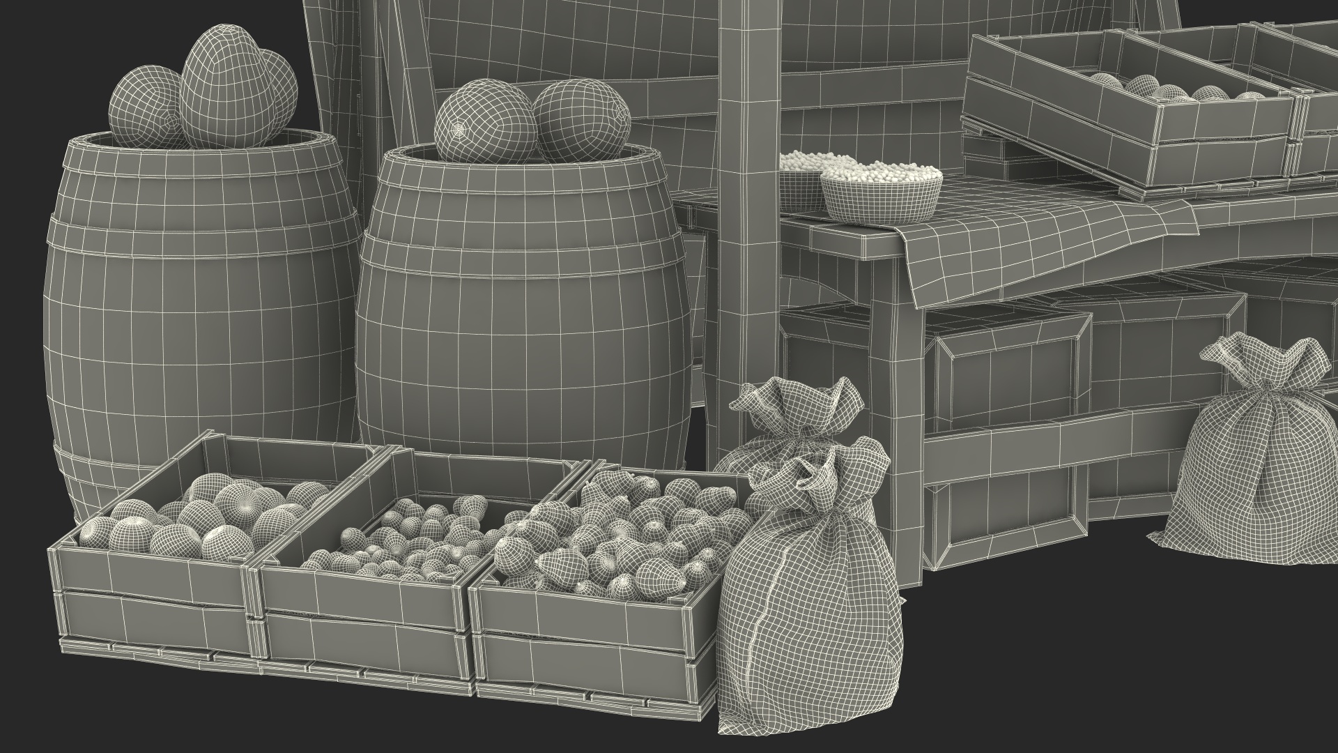 3D Medieval Trading Market Shop with Cart model