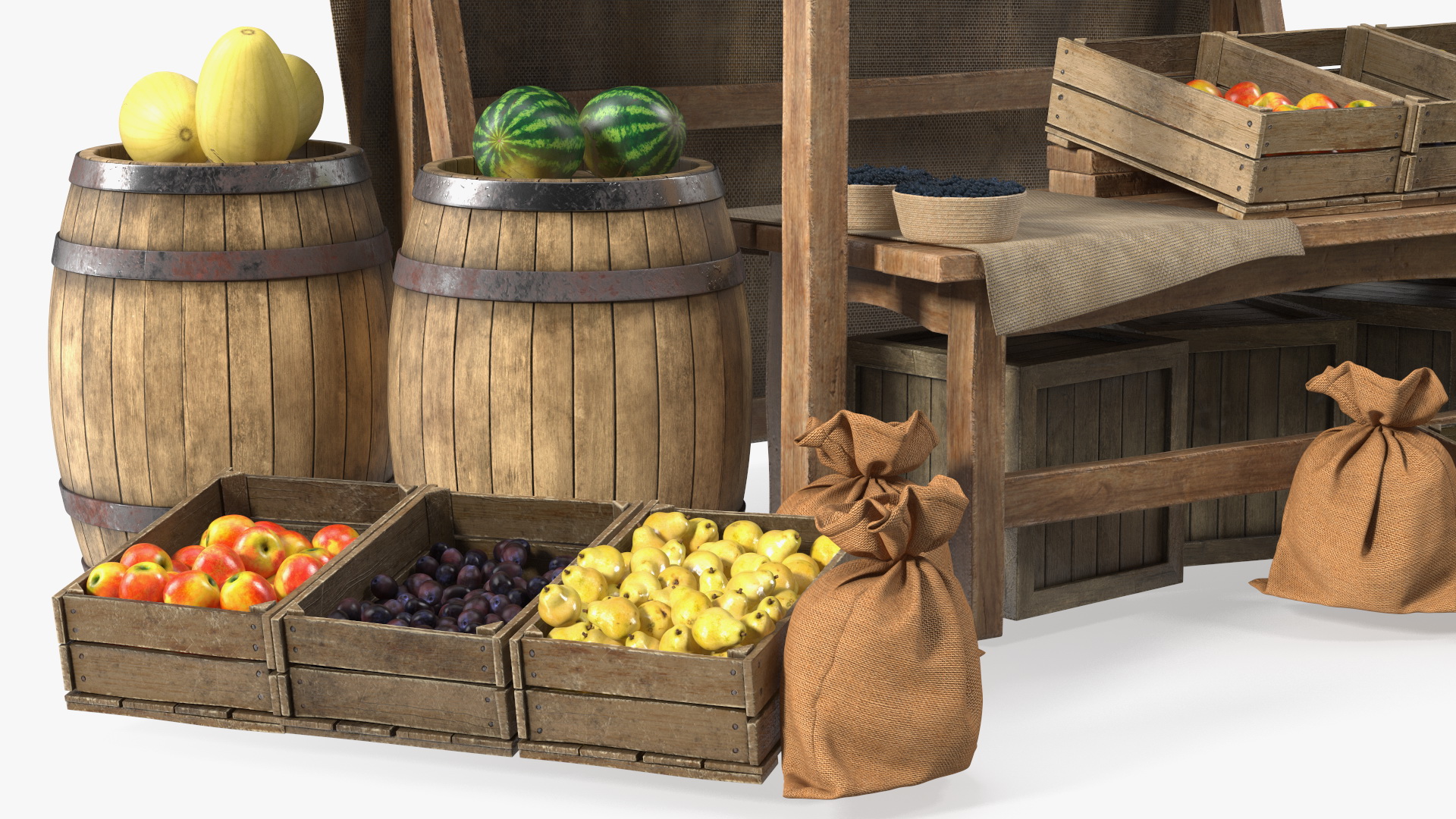 3D Medieval Trading Market Shop with Cart model