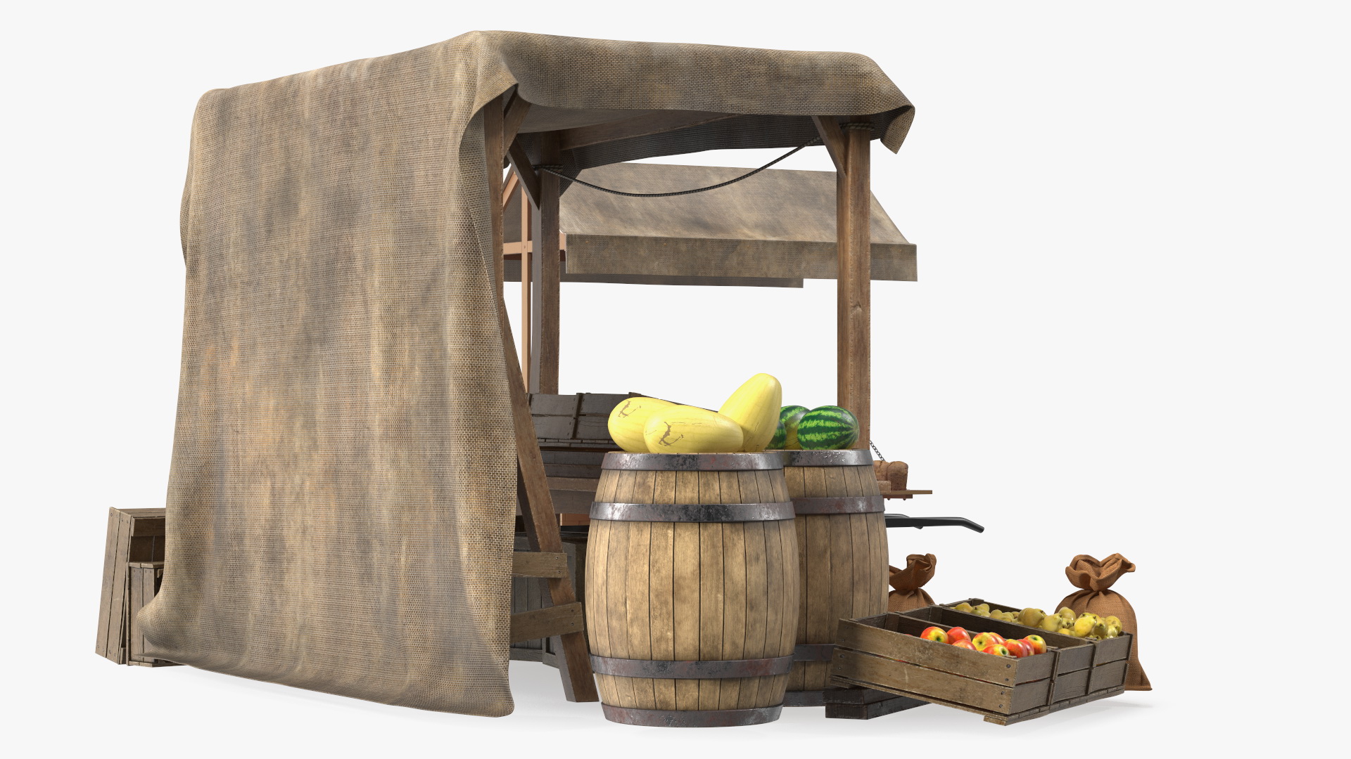 3D Medieval Trading Market Shop with Cart model
